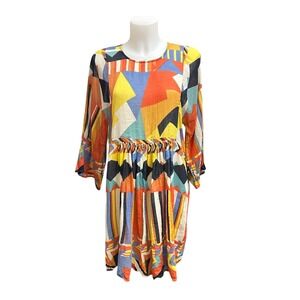 Ba&sh printed Sheer Shift Dress Mini Length‎ Multicolor Geometric sz US 10